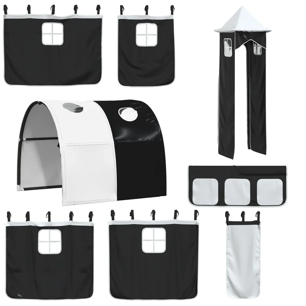 Tende per Letto a Soppalco con Tunnel e Torre Bianco e Nero CFW2552030