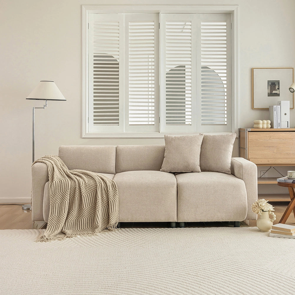 Canap?? 3 posti moderno - Xylo - Beige con cuscini decorativi imbottiti