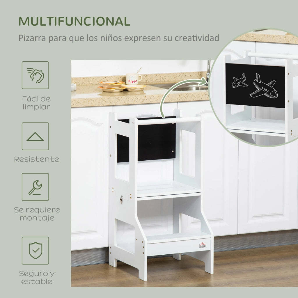 Torre di apprendimento 2 in 1 con scrivania e lavagna ¨C Xylo ¨C Bianco 42x44x86 cm