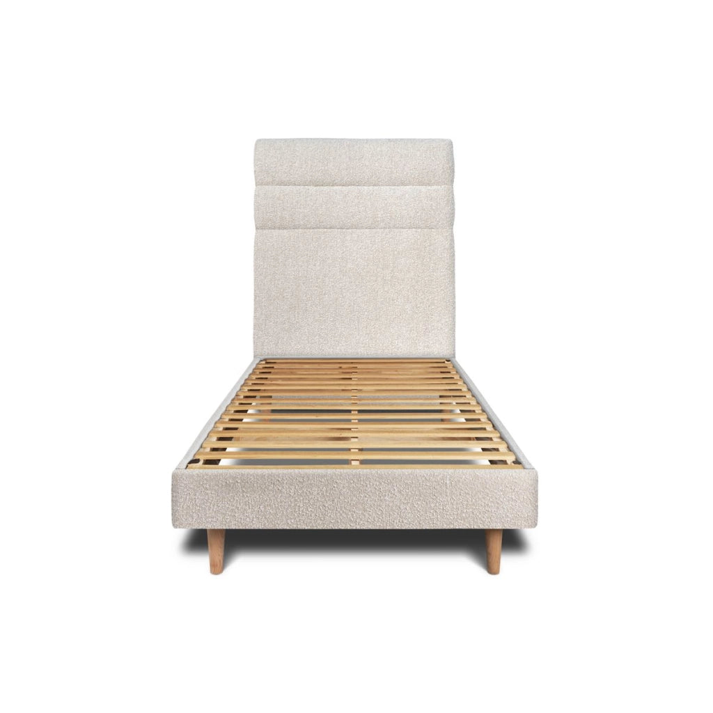 Letto 90x200 cm con testiera in linea - tessuto bouclé