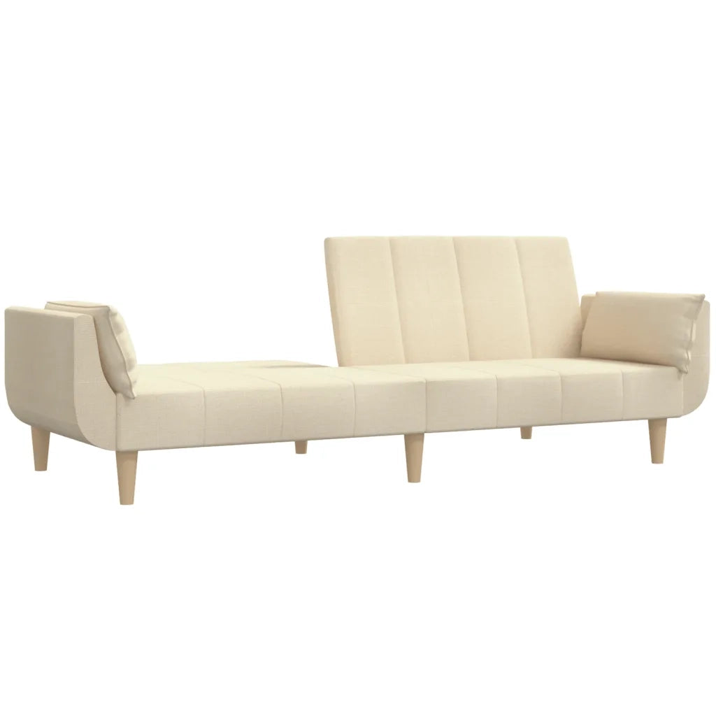 Divano Letto a 2 Posti con 2 Cuscini Crema in Tessuto 375872