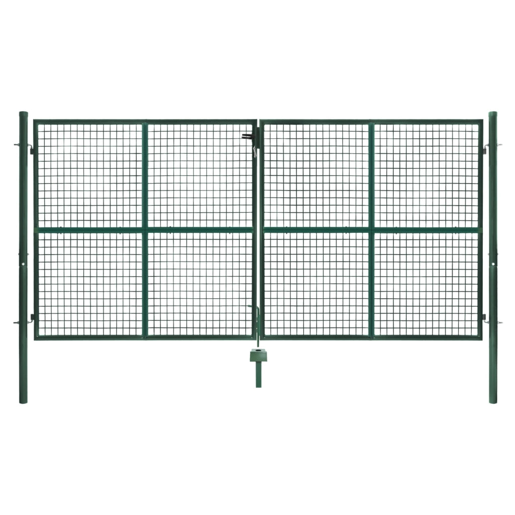 IDMarket - Cancello di recinzione in acciaio verde 315 x 150 cm con serratura e maniglia