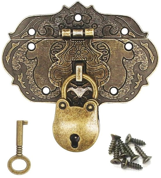 Slotti Antichi - Chiusura in Stile Vintage - Chiusura in Acciaio - Completa con Chiavi - Duraturo e Resistente alla Corrosione - Dimensioni 76 x 57 mm - Chiusura a Serratura