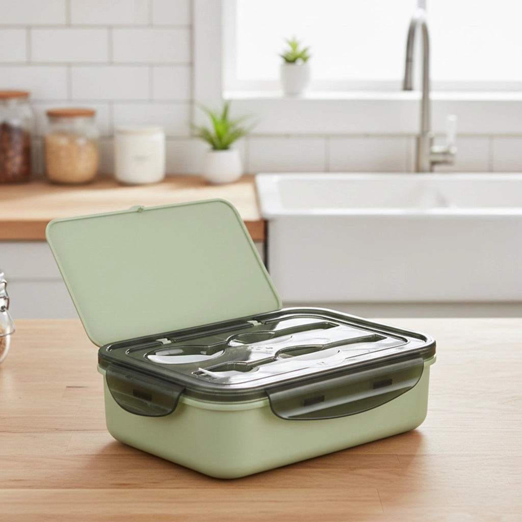 Contenitore per alimenti da 1,3 L CF-5031 con cucchiaio e forchetta Verde Cheffinger