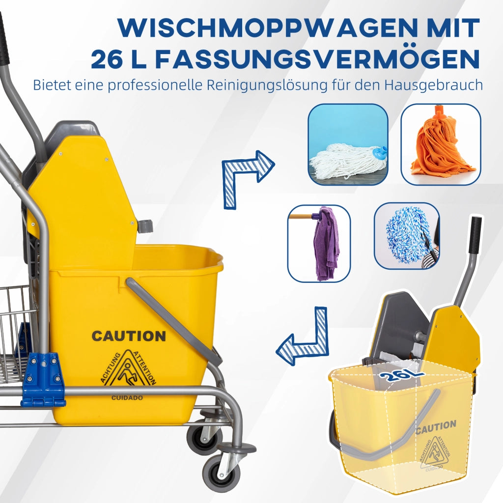 Secchio per lavaggio pavimenti con ruote ¨C Minimal ¨C Giallo, plastica, metallo