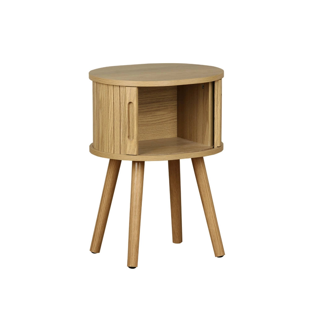 Tavolino da notte scandinavo con decorazioni in legno, 2 porte