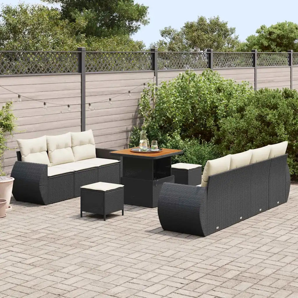 Set Divano da Giardino 10 pcs Nero e Crema polyrattan