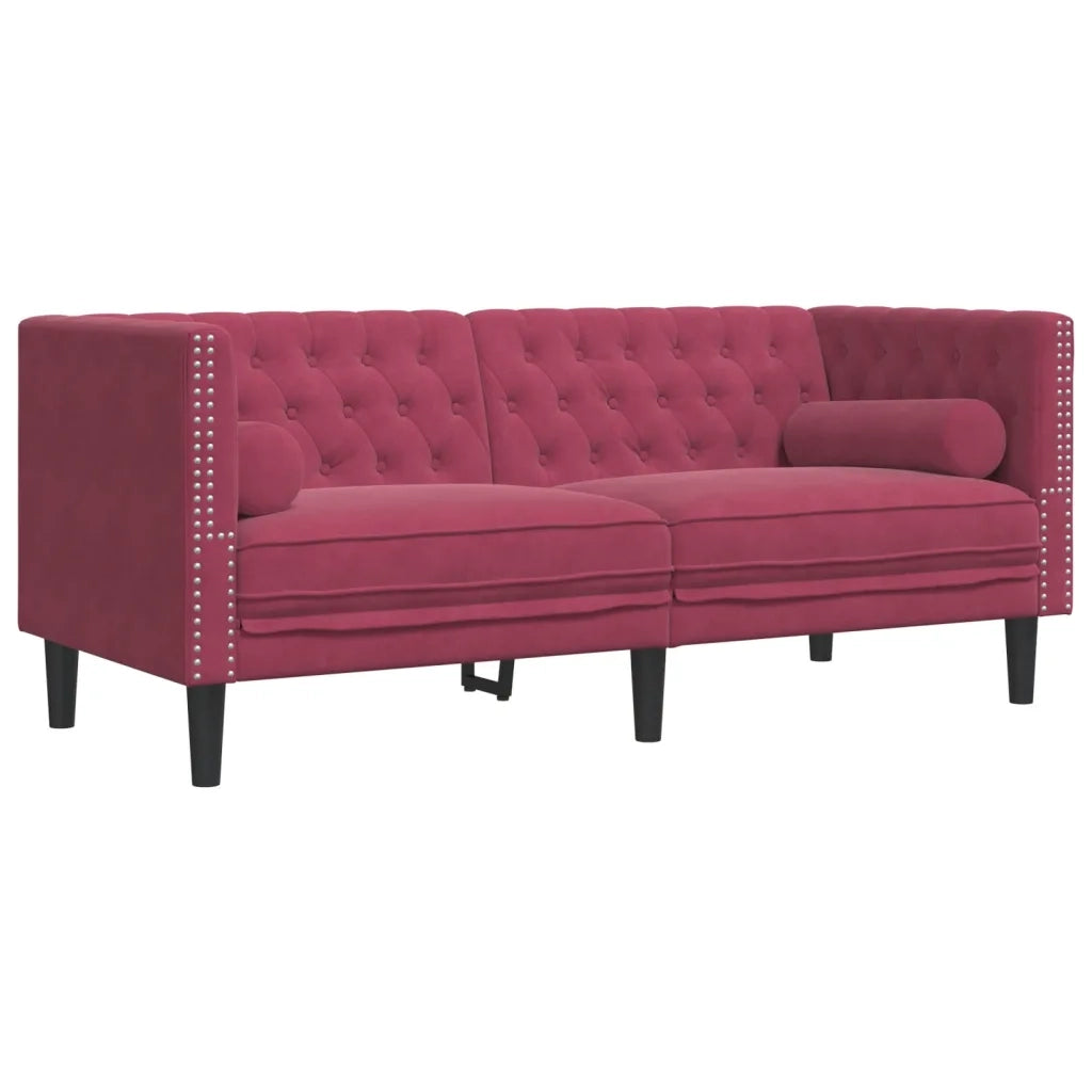 Set Divani Chesterfield 3pz con Cuscini Rosso Vino Velluto 3209285