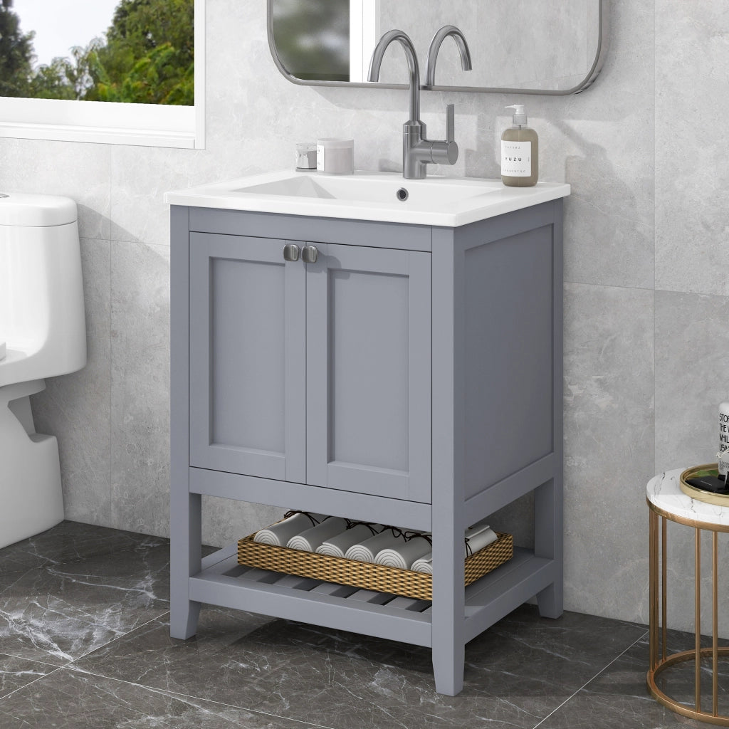 Mobile bagno con lavabo in ceramica 61 cm grigio e bianco