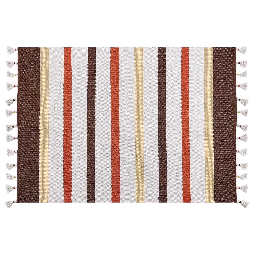 Tappeto marrone e beige strisce cotone 160 x 230 cm rettangolare tessuto a mano