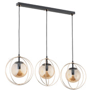 Lampada a sospensione SONAR glam nero-oro anelli dorati 3xE14