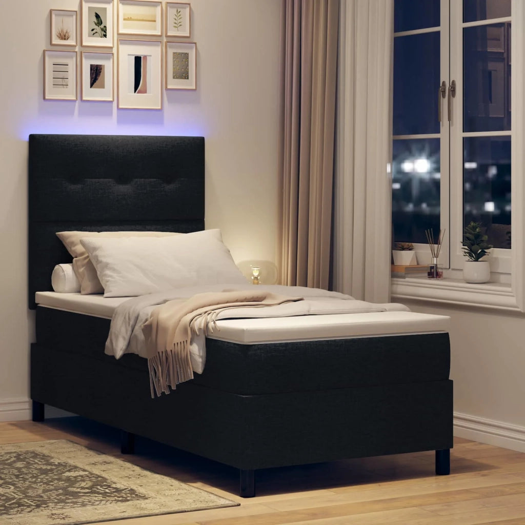 Letto a molle con materasso con led Nero 90 x 190 cm Tessuto