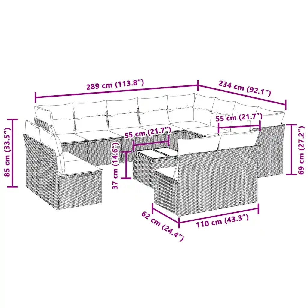 Set Divani Giardino 13 pz con Cuscini Grigio Chiaro Polyrattan