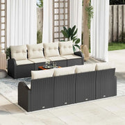 Set Divano da Giardino 9 pcs Nero e Crema polyrattan