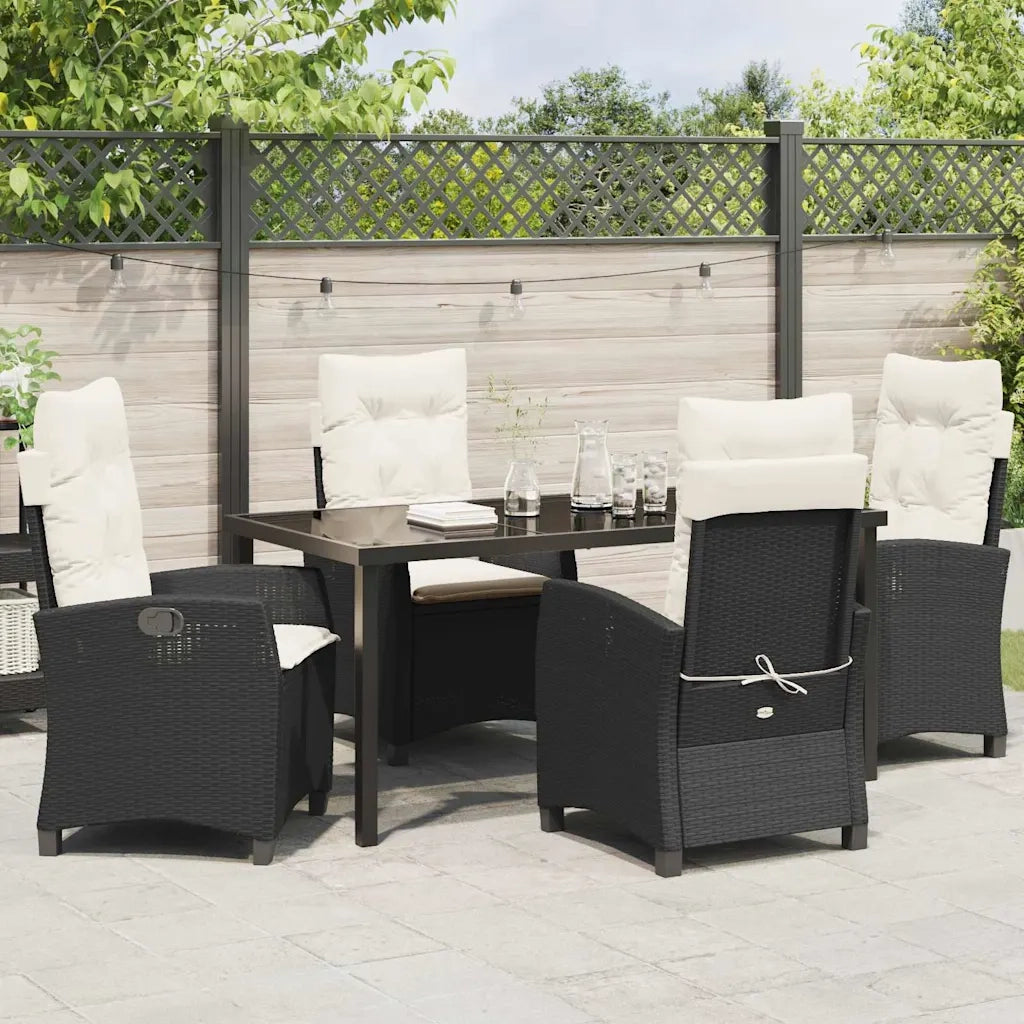 Set da Pranzo per Giardino con cuscino 5 pcs Nero polyrattan