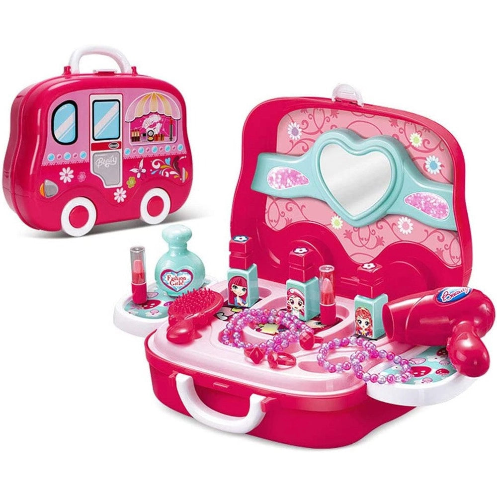 Trade Shop - Beauty Set Con Specchio Valigetta Giocattolo Accessori Bellezza Con Ruote -