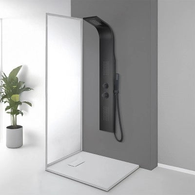 Pannello doccia idromassaggio in alluminio nero opaco con 4 getti