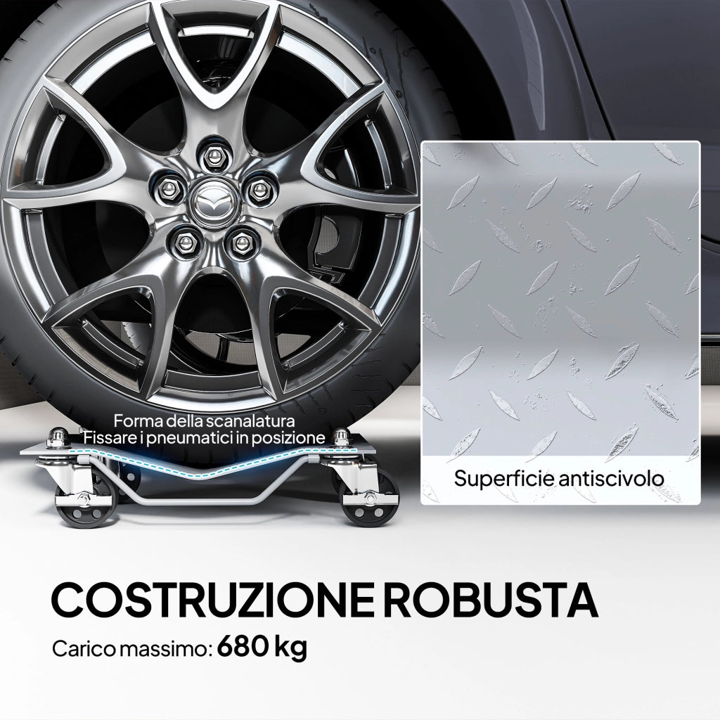 Carrello Sposta Auto 2 Pezzi ¨C Minimal ¨C Argento Metallo Antiscivolo