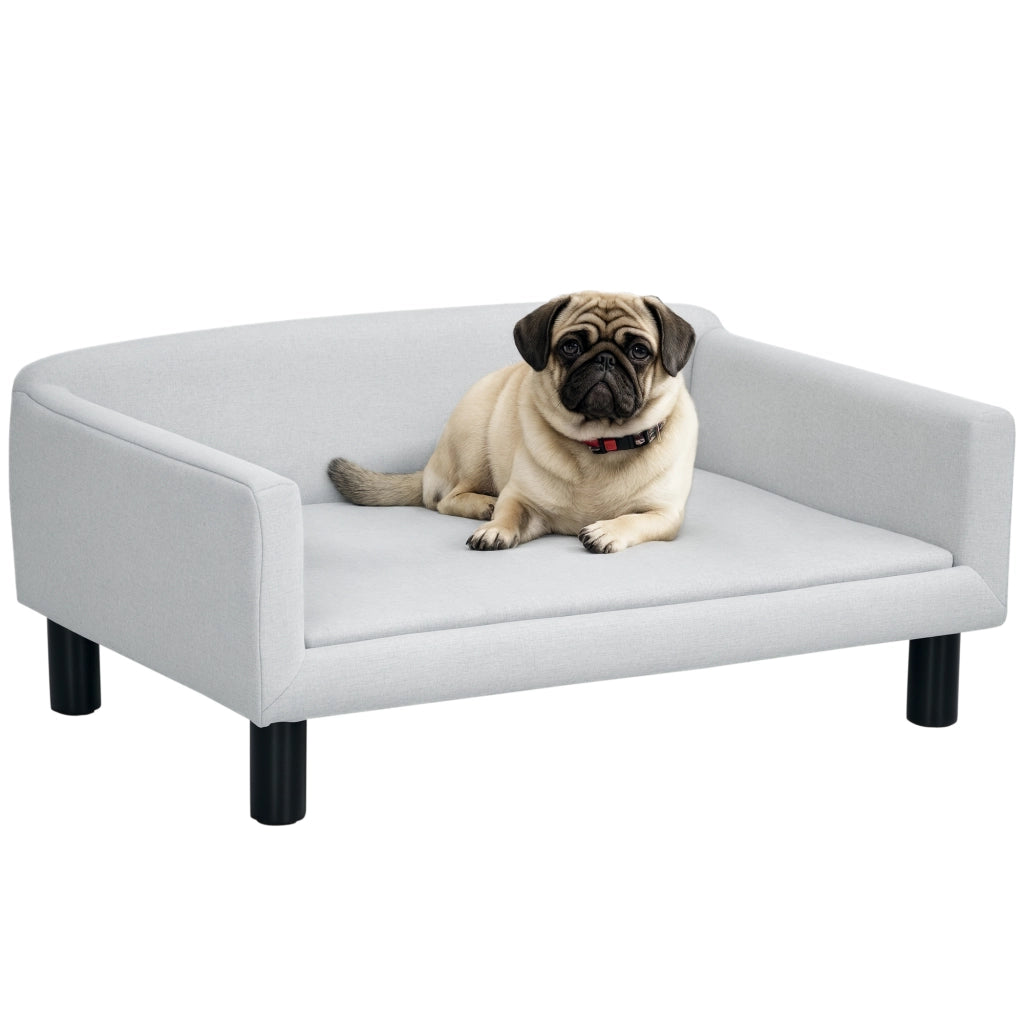 Divano per Cani Vellutato con Cuscino e Braccioli ¨C Minimal ¨C 82x54x36 cm, Grigio Chiaro
