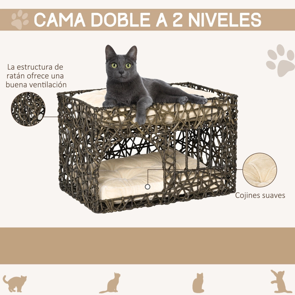 Letto per gatti con cuscini ¨C zephmum ¨C marrone 56x41x45 cm