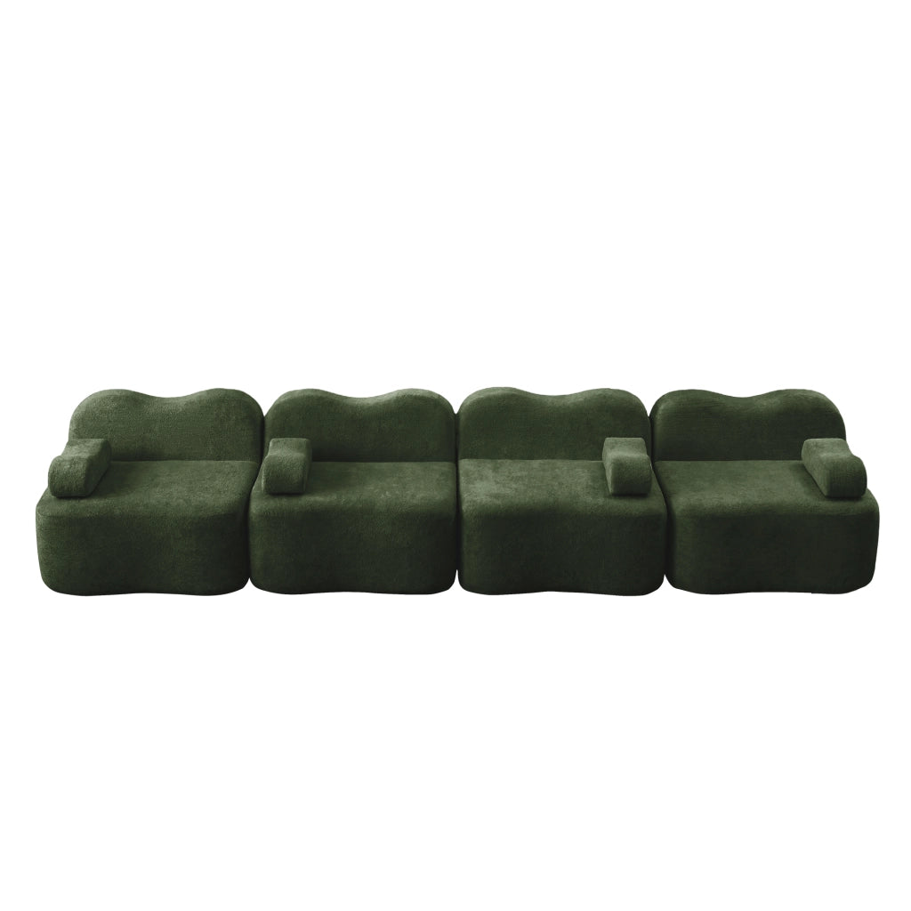 Divano Modulare 4 Posti con Braccioli ¨C MINIMAL ¨C Tessuto Verde, Seduta Profonda
