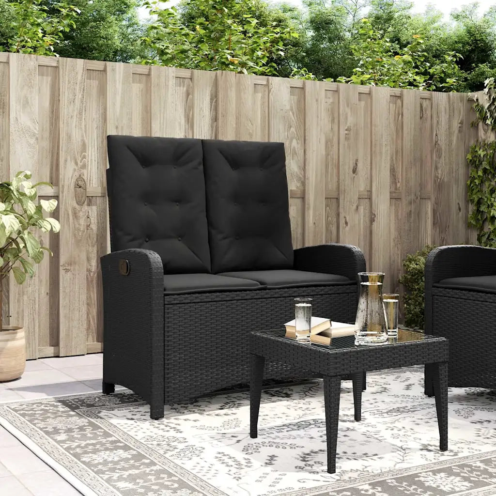 Panca Reclinabile da Giardino con Cuscini-Sgabello-Sedia da esterno Nera in Polyrattan 651384
