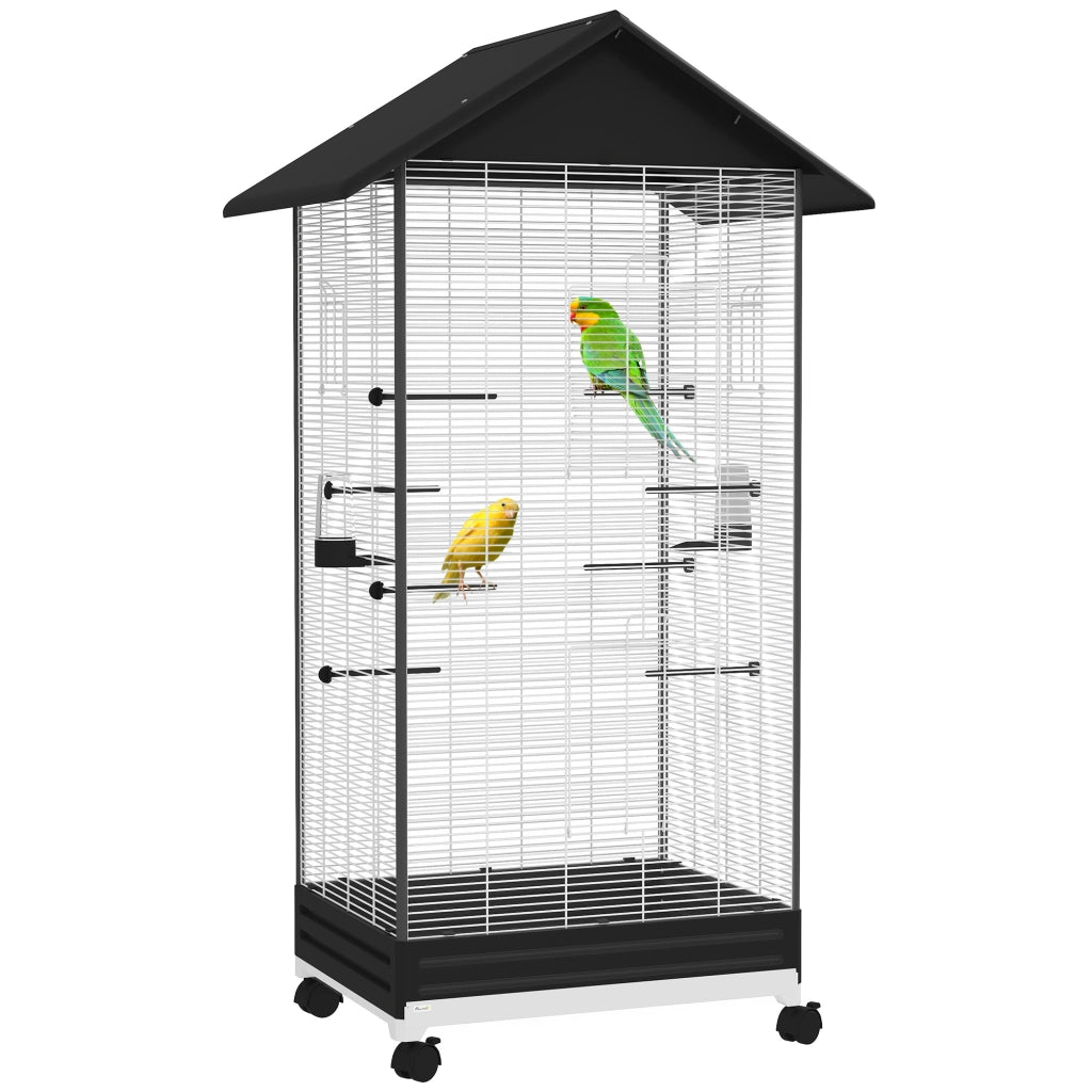 Gabbia per Uccelli Voliera con Ruote e Vassoio Estraibile ¨C Minimal ¨C Nero 155 cm