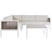 Set Salotto 4 Posti con Tavolino bianco e Marrone Alluminio 4 Posti con Cuscini moderni