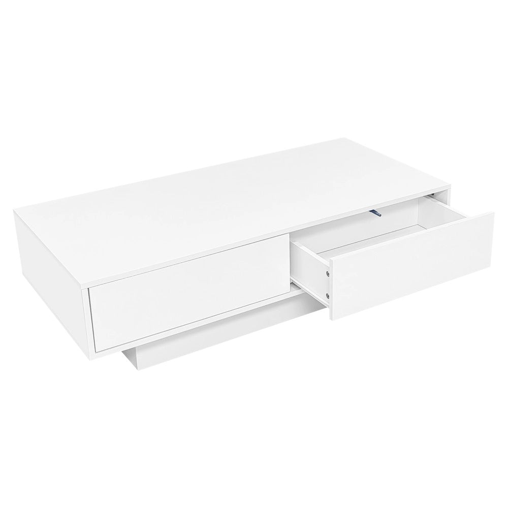 Tavolino da Caff¨¨ con LED e Cassetti ¨C MINIMAL ¨C Bianco Lucido 115x55x34