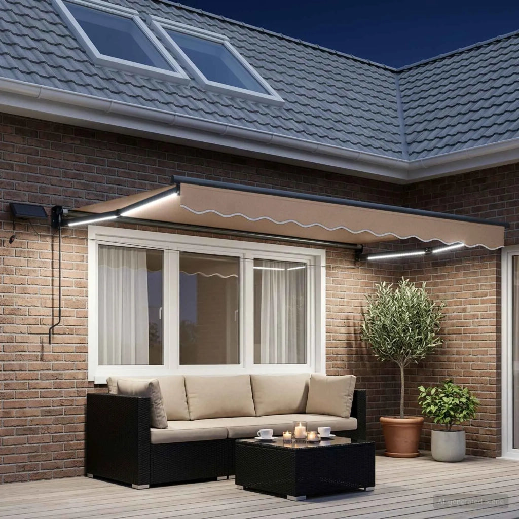 Tenda retrattile manuale con LED Tortora 3426065