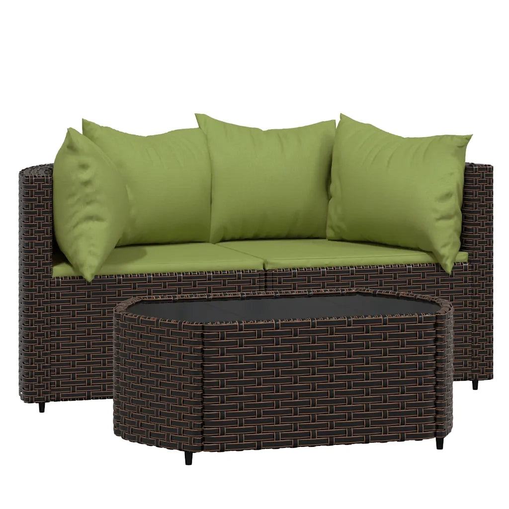 Set Mobili da Giardino 3 pz con Cuscini in Polyrattan Marrone CFW6188557
