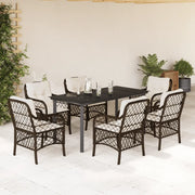 Set da Pranzo da Giardino 7pz con Cuscini in Polyrattan Marrone