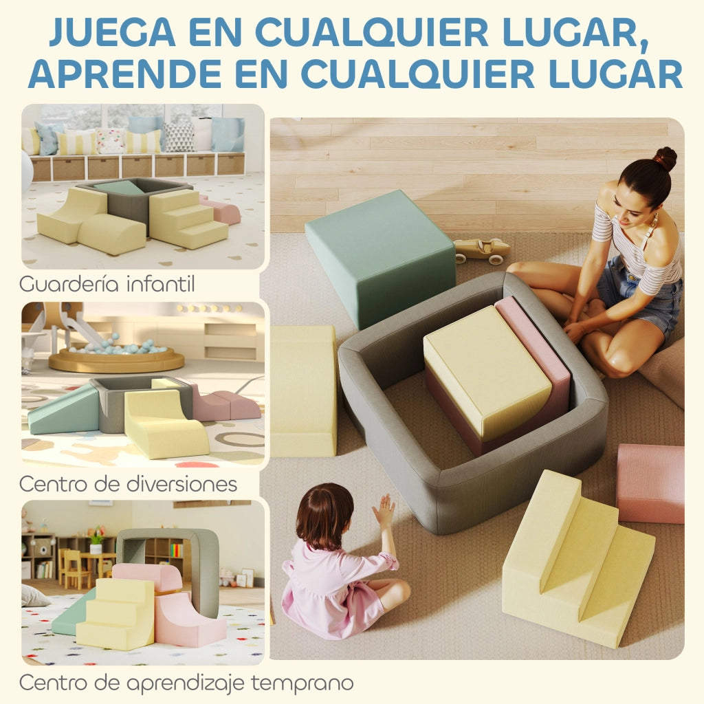 Set 7 Blocchi Schiuma per Bambini ¨C Xylo ¨C Rivestimento Velluto Lavabile Multicolore