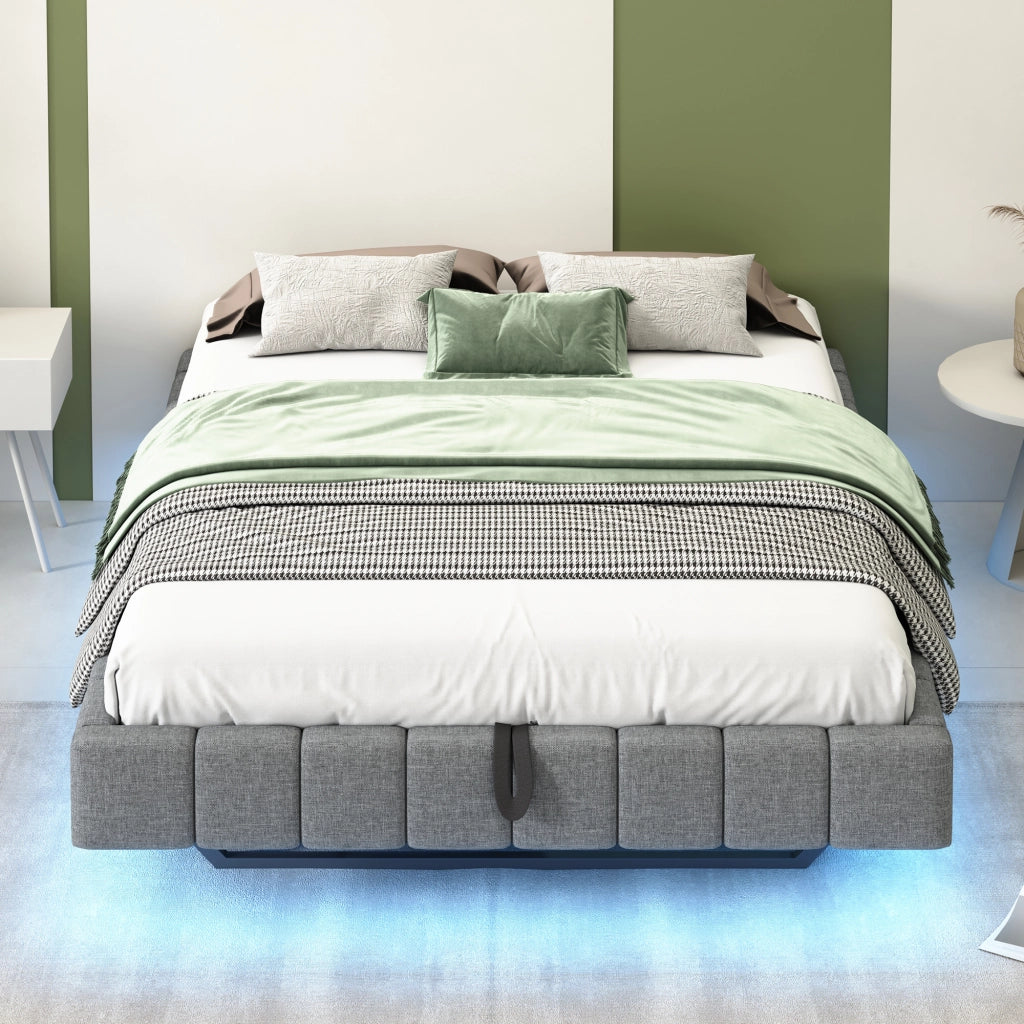 letto imbottito lino grigio 140 x 200 cm