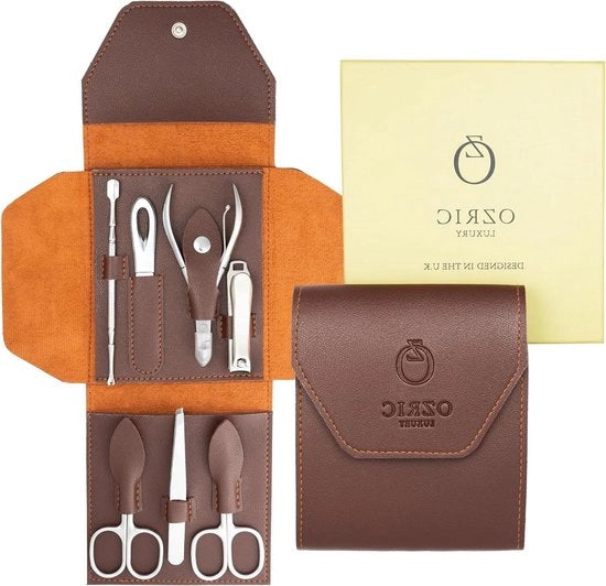 Set di manicure in pelle vera da 7 pezzi per uomini e donne con trimmer per unghie