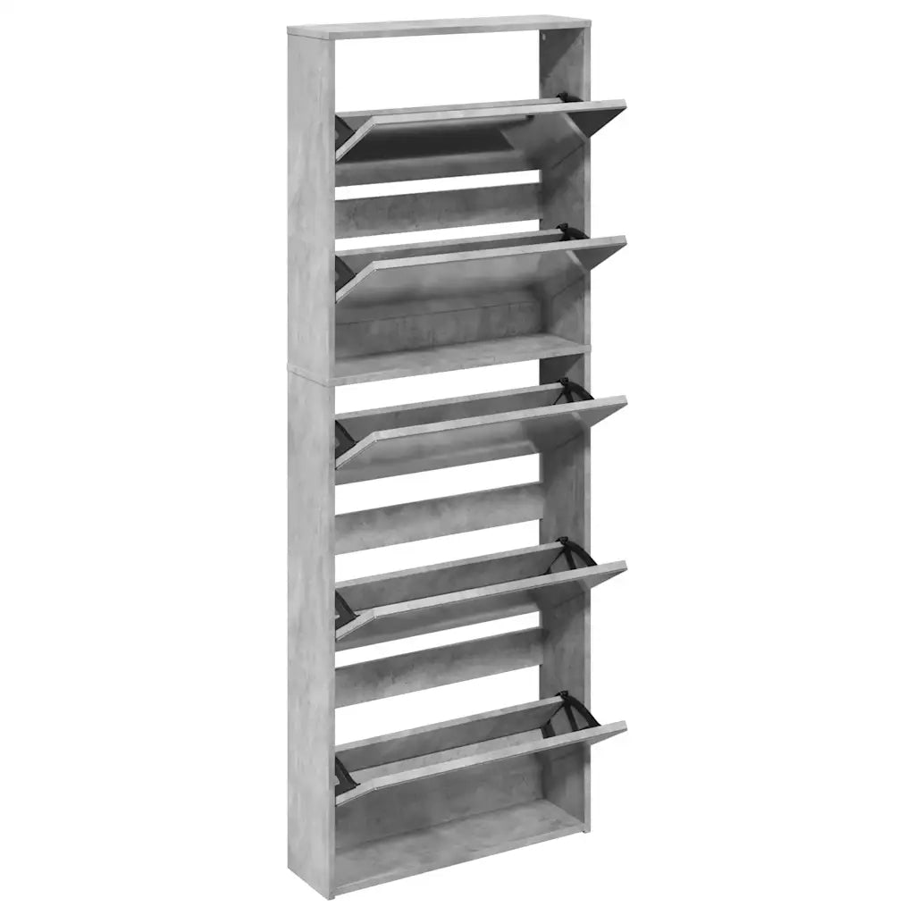 Scarpiera con Specchio a 5 Livelli Grigio Cemento 63x17x169,5cm