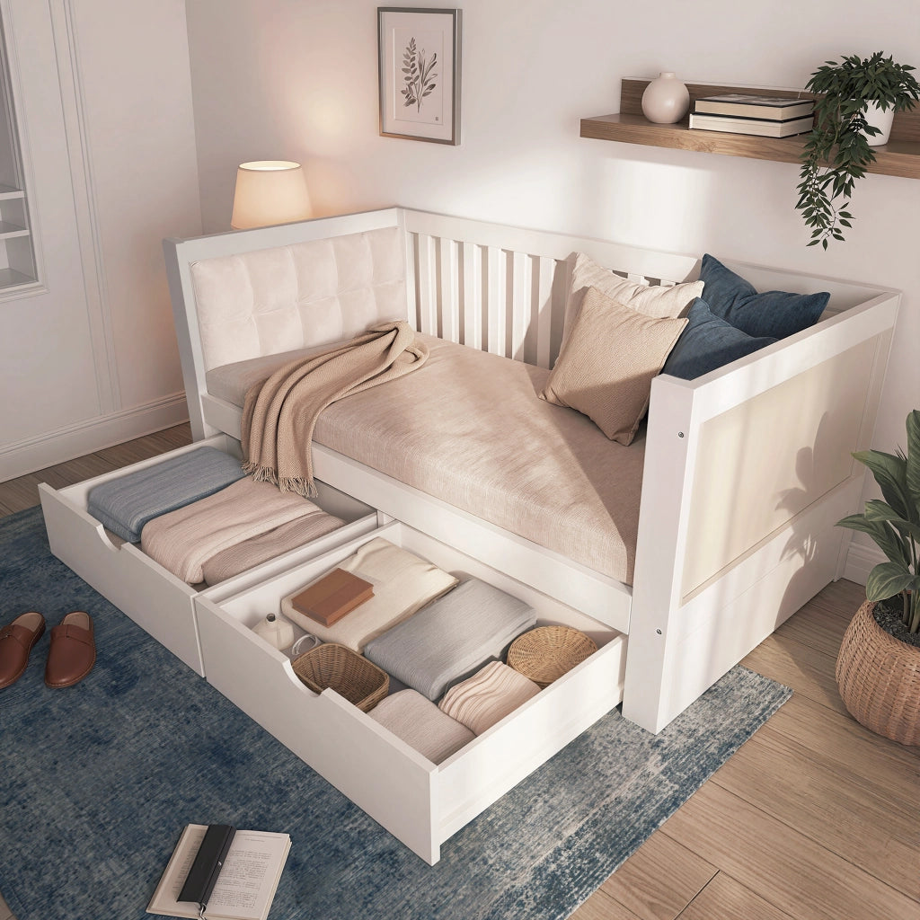 Divano letto con cassettoni in legno 90x200 cm