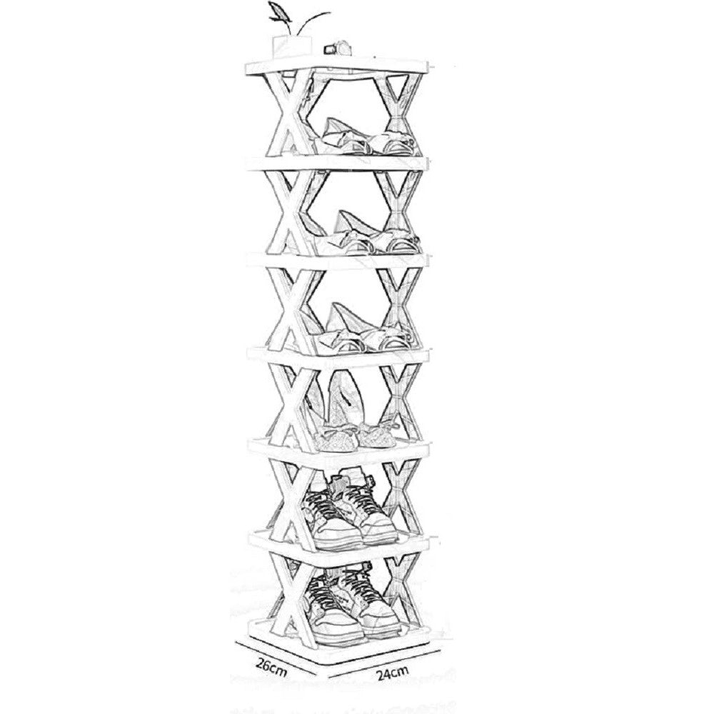 Trade Shop - Organizer Per Scarpiera Verticale Montaggio Rapido 7 Livelli Ripiano Pieghevole -