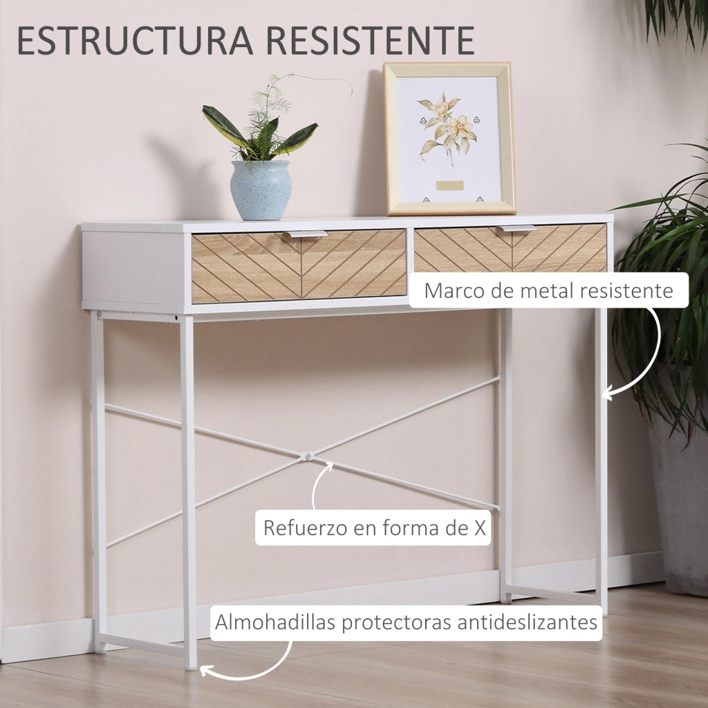 Tavolino con 2 cassetti design linee intagliate ¨C Minimal ¨C Bianco e rovere