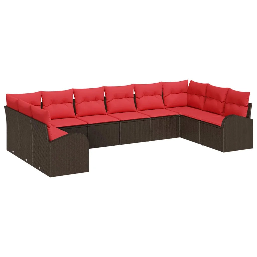 Set Divano da Giardino 10 pcs Marrone e Rosso polyrattan 3354893