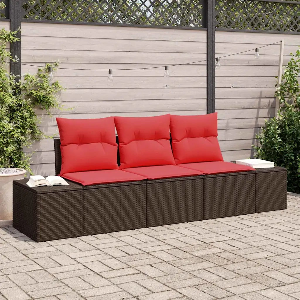 Set Divano da Giardino 3 pz Marrone e Rosso polyrattan 3355593