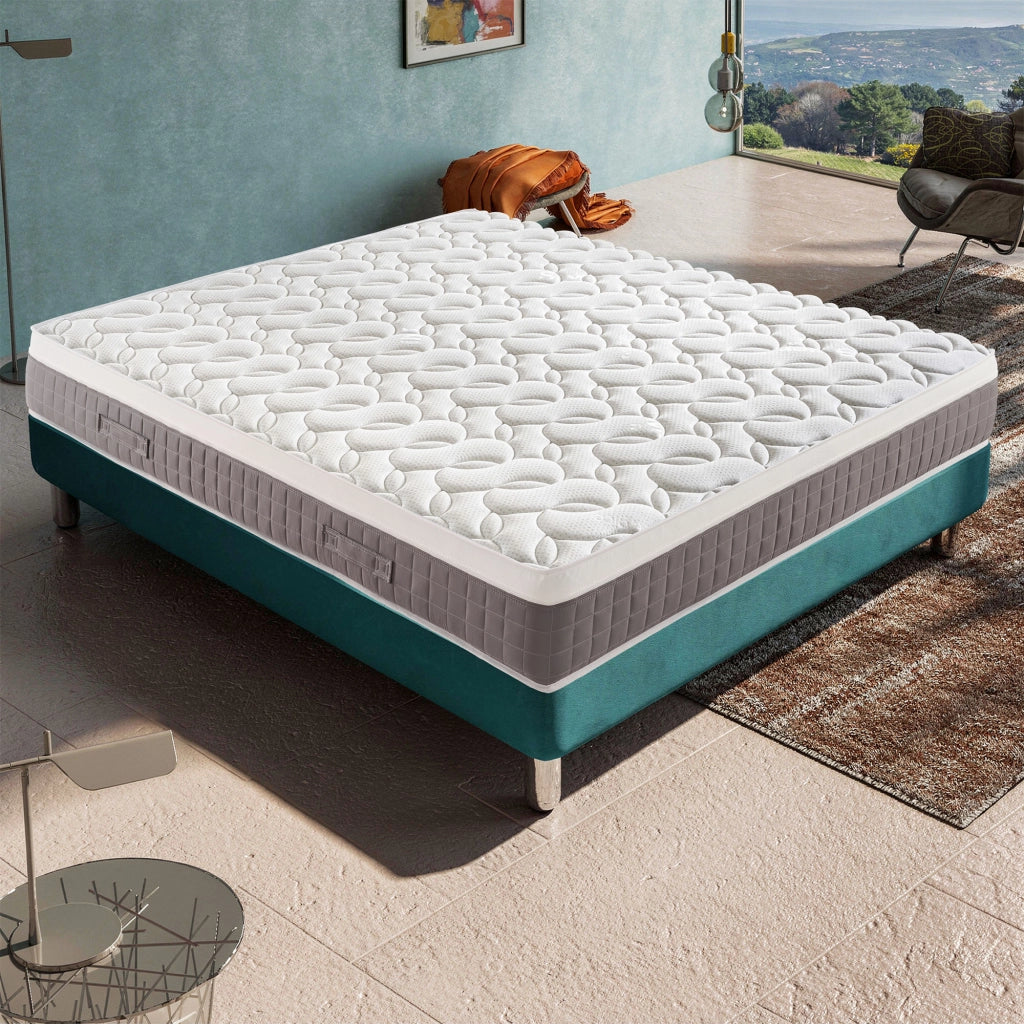 Materasso Piazza e Mezza 140x200 molle indipendenti e memory foam, altezza 25 cm, a zone di supporto differenziato, SFODERABILE, SKY