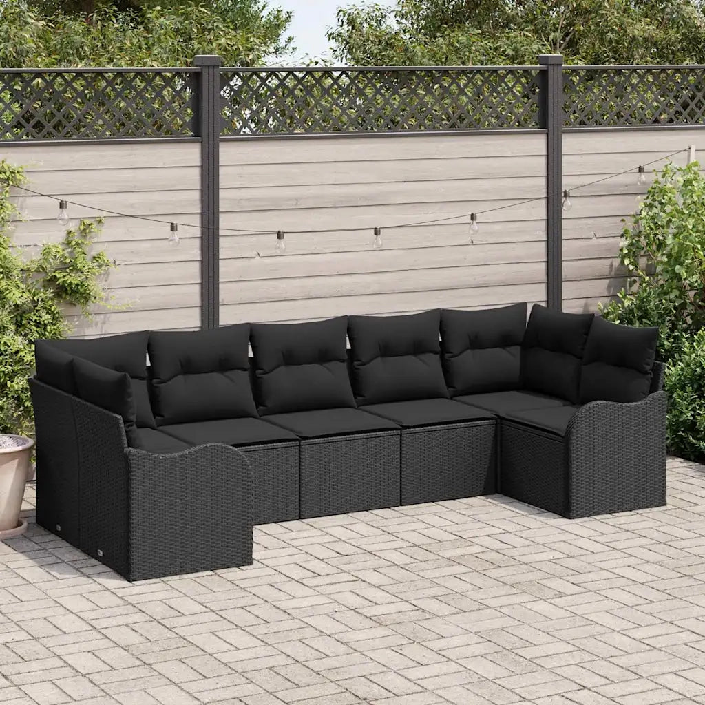 Set Divano da Giardino Nero polyrattan