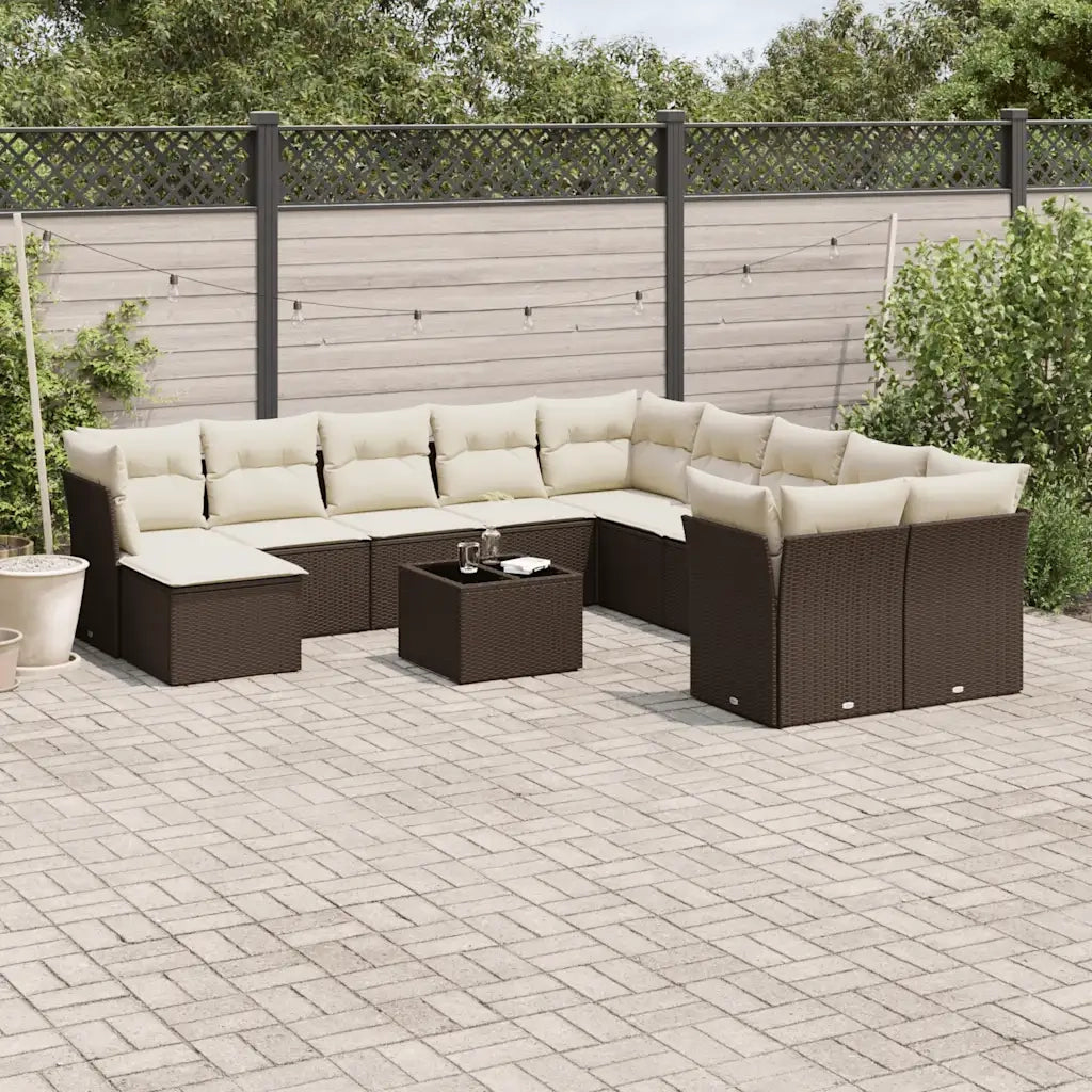 Set Divani da Giardino 12 pz con Cuscini Marrone in Polyrattan 3250462