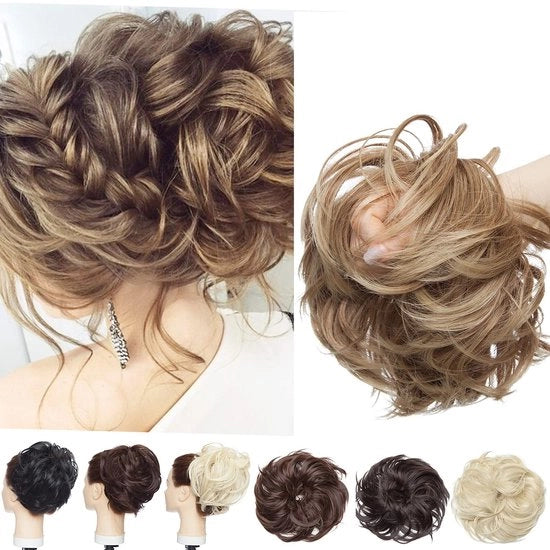 Estensioni capillari voluminose - Pezzo di capelli con clip - Pezzi di capelli per donne - Pezzo di capelli ondulato - Pezzi di capelli per capelli fini - Tonalità chioma biondo chiaro/ramato, 15-18 cm, 80 g