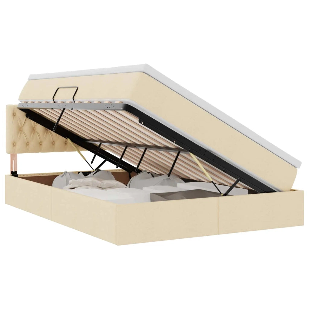 Letto con contenitore e LED con led Crema 140 x 190 cm Tessuto 3371209