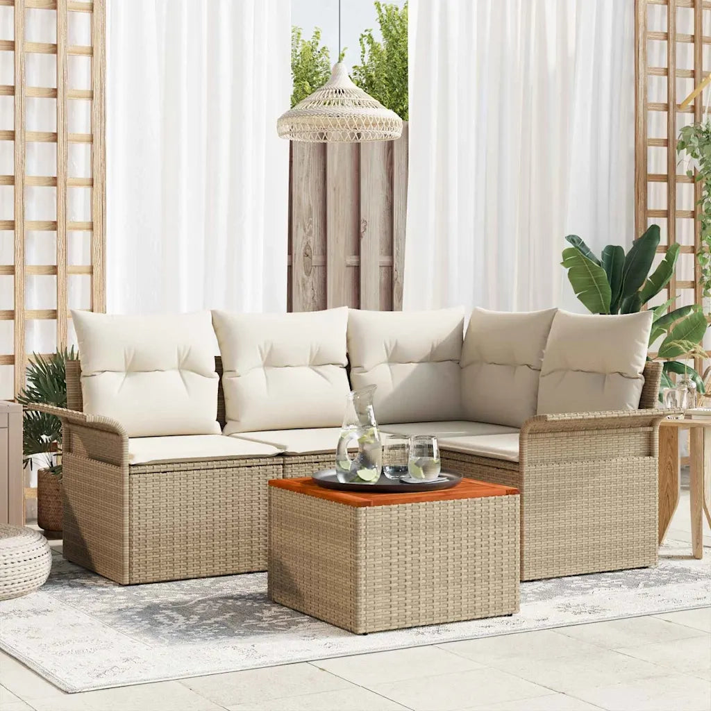 Set Divano da Giardino con cuscino 5 pcs Beige polyrattan