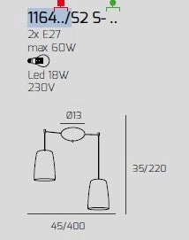 SOSPENSIONE BIANCO SPOSTABILE 2 LUCI RAME 1164BI-S2 S-RA