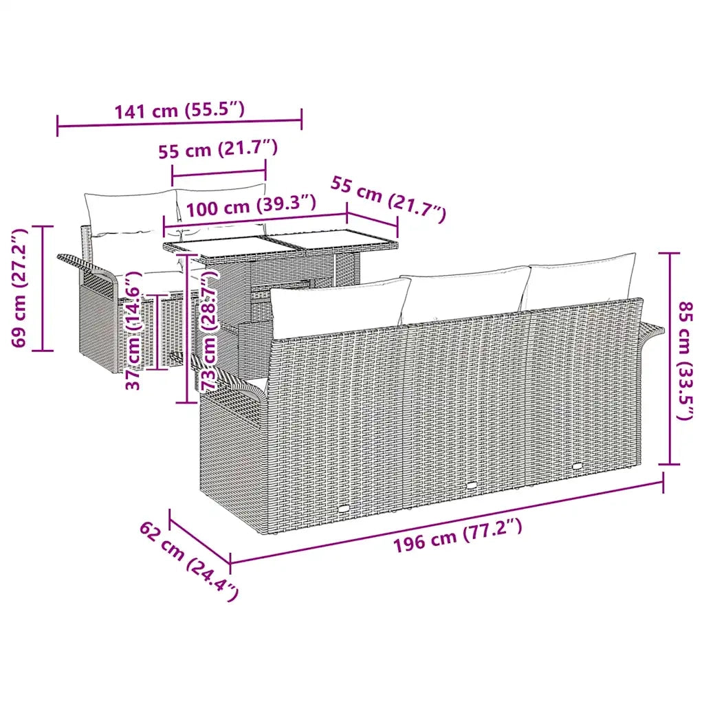 Set Divano da Giardino 6 pcs Grigio chiaro polyrattan 3348198