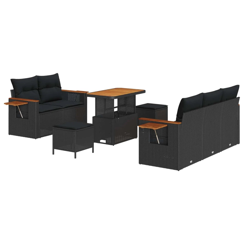 Set Divano da Giardino con cuscino 8 pcs Nero